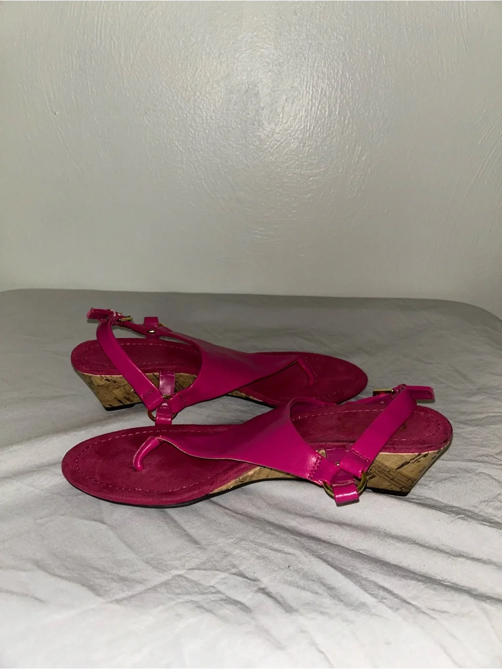 Carlos Santana Hot Pink Cork Heel Thong Sandals